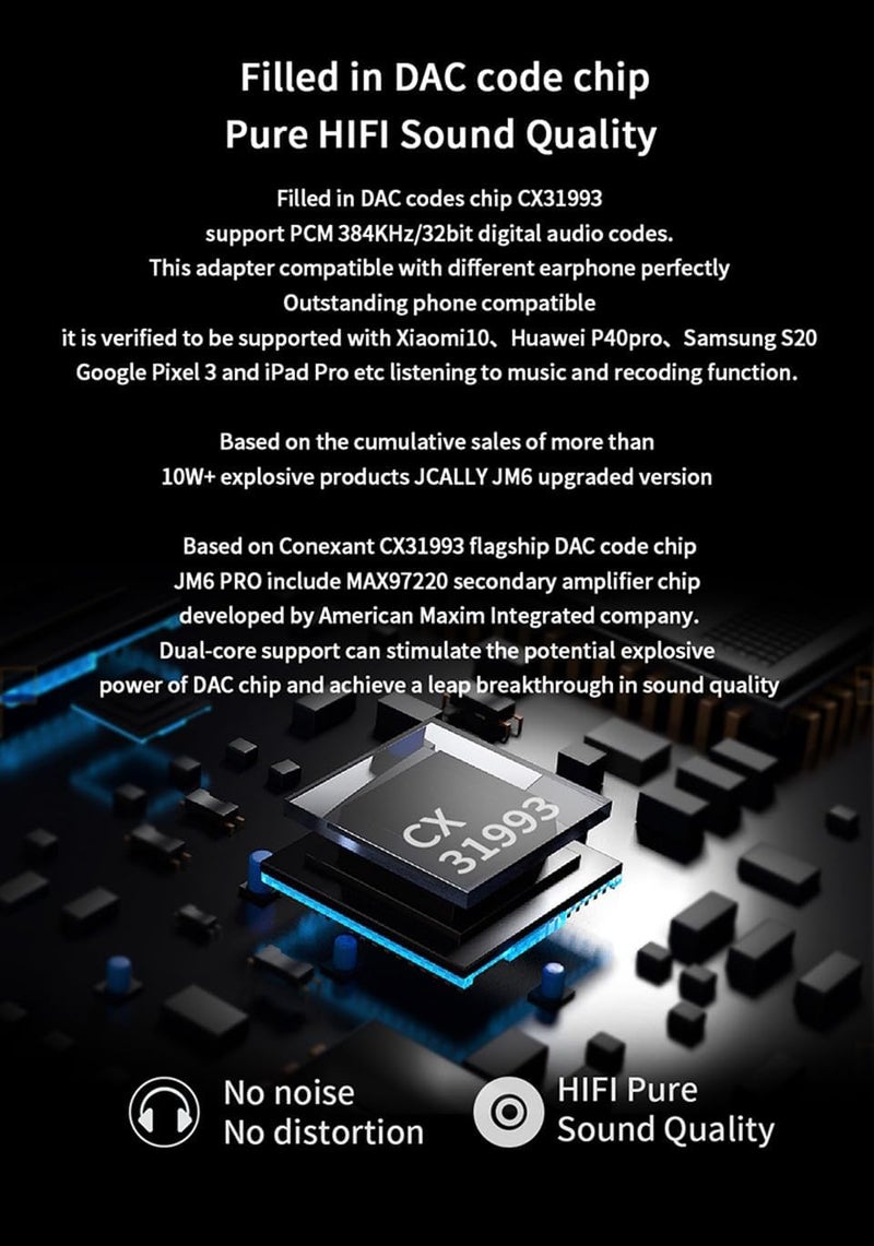 Girftu JCALLY JM6 Pro USB C Type-C to 3.5mm Dual DAC CX31993 MAX97220 digital audio portable decoding amp Hifi DAC mobile headset adapter for iPhone 15 plus max Galaxy S23 Ultra Android phone(Silver Blue) - Image 5